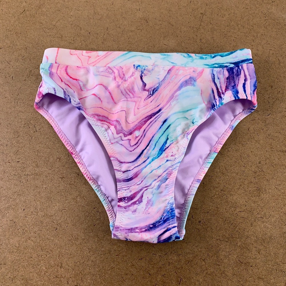 Envya Women's Size XS Colorful Marble Print High Waisted Bikini Swim Bottom New